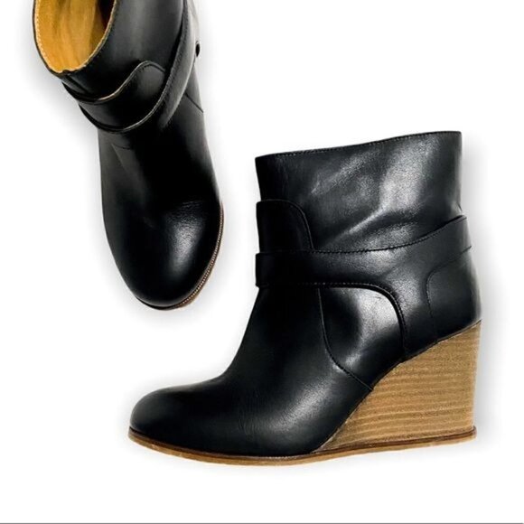 MM6 Maison Martin Margiela Boots Black Leather Wedge Ankle Boots, Size‎ 36.5 EU - Picture 12 of 13